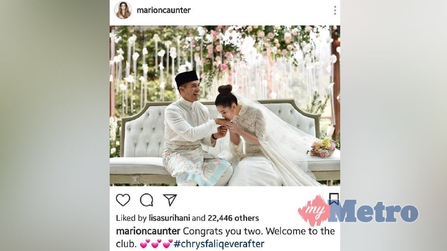 SM Faliq bersama Chryseis pada majlis pernikahan mereka. FOTO Instagram/Marion Caunter
