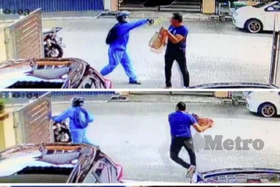 SEORANG lelaki diburu selepas berpura-pura sebagai dispatch dengan menyimbah asid terhadap seorang anggota polis. FOTO IHSAN PEMBACA