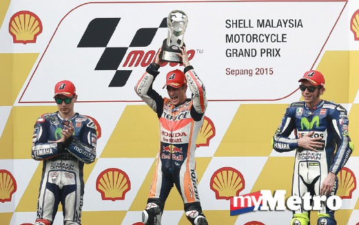 PEDROSA menjuarai MotoGP dalam perlumbaan Grand Prix Motosikal Malaysia 2015 di Litar Antarabangsa Sepang. FOTO Asyraf Hamzah