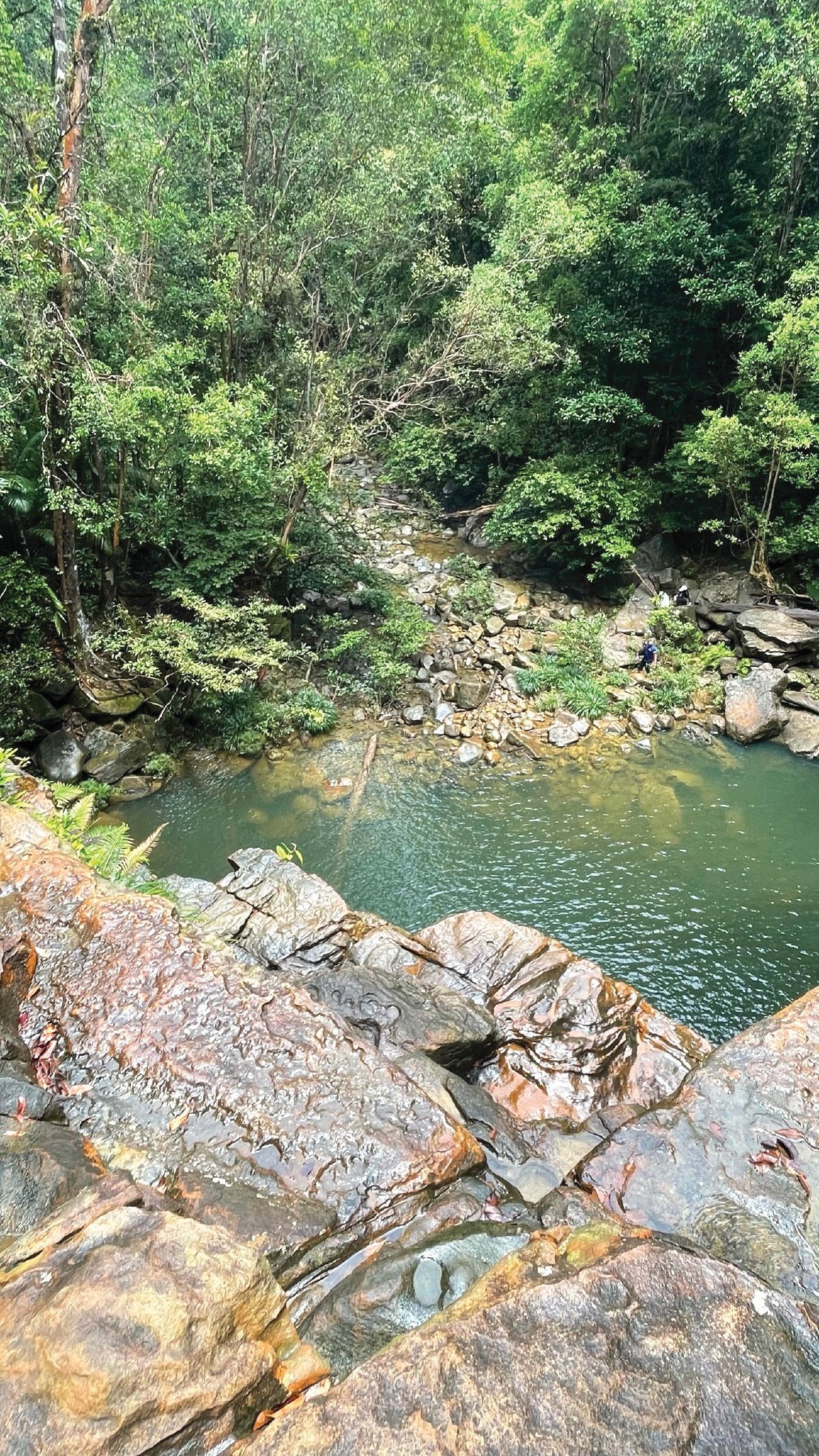PEMANDANGAN air yang hijau dari atas Air Terjun Padang Batu.