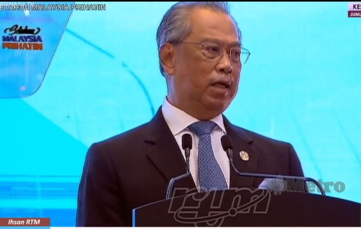 MUHYIDDIN menyampaikan Amanat Perdana `Setahun Malaysia Prihatin'. FOTO tangkap layar Bernama TV