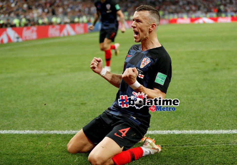 AKSI Perisic selepas menjaringkan gol penyamaan dalam aksi separuh akhir Croatia menentang England. Foto/REUTERS 