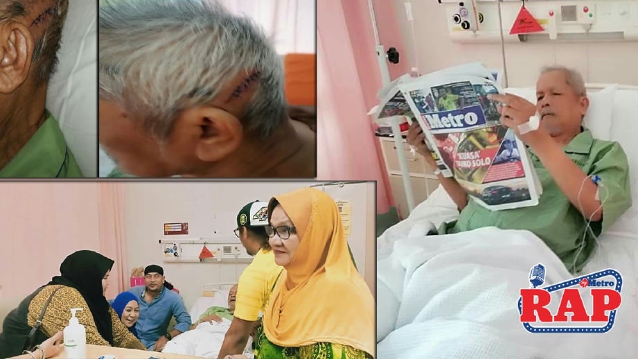 Nazariah bersama anak dan menantu memberi sokongan moral kepada Baharuddin di hospital. FOTO Ihsan FB Nazariah Abu Bakar  