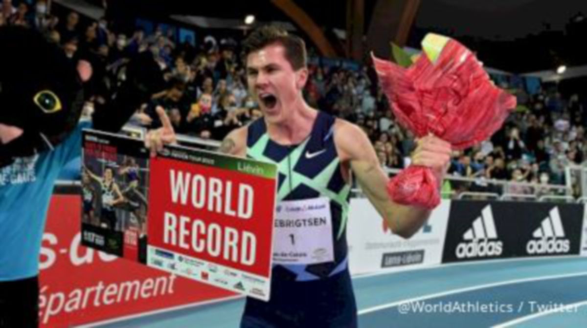 Jakob Ingebrigtsen cipta rekod dunia acara larian 1500m di Lievin. FOTO Ihsan Twitter WorldAthletics