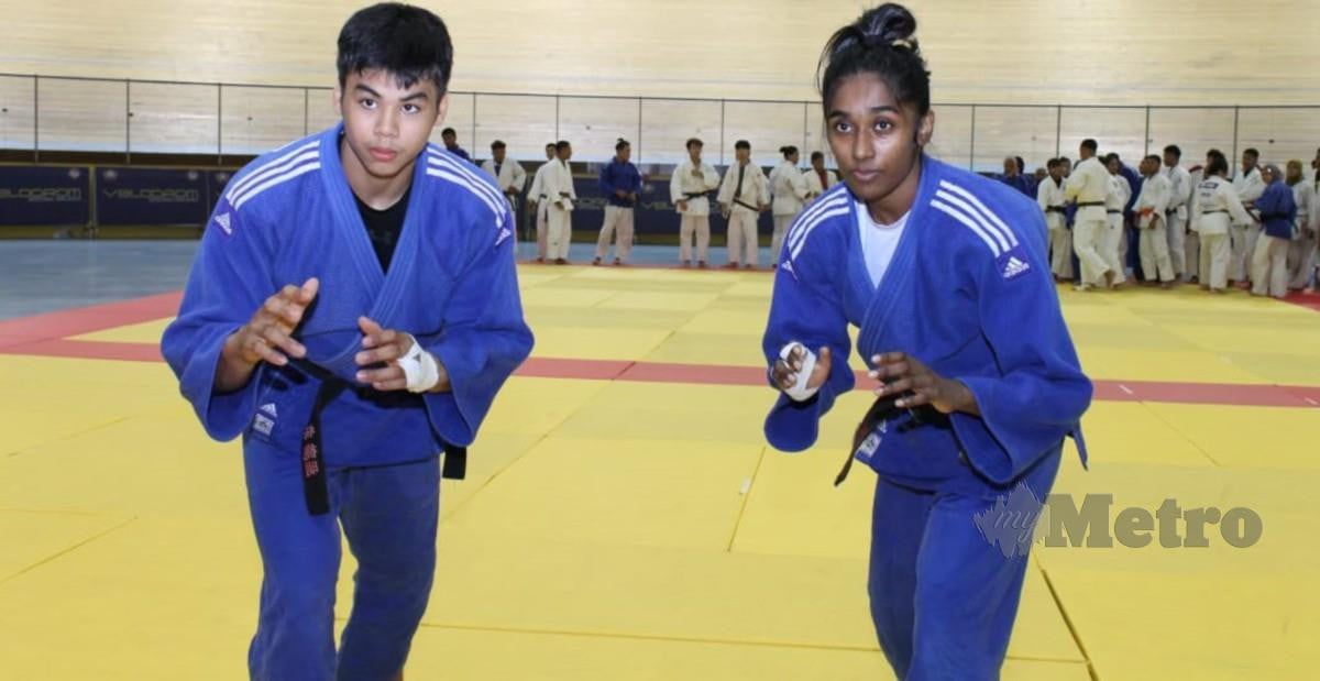 KAMINI Sri (kanan) dan Amir Daniel sandaran utama acara judo di Sukan Komanwel Birmingham 2022. FOTO MOHD AMIN JALIL