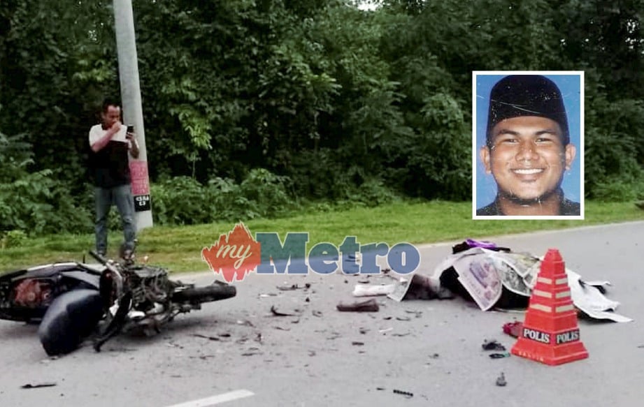 KEADAAN kemalangan maut selepas motosikal ditunggangnya melanggar lori Jalan Kota-Sawah Raja, berhampiran Jalan Limau Kambing, Rembau. FOTO Khairul Najib Asarulah Khan. Gambar kecil, Muhammad Suhaimi Abdul Rahman.