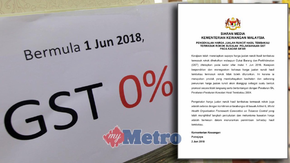 Surat Mengenai Harga Rokok Selepas Gt June 2018