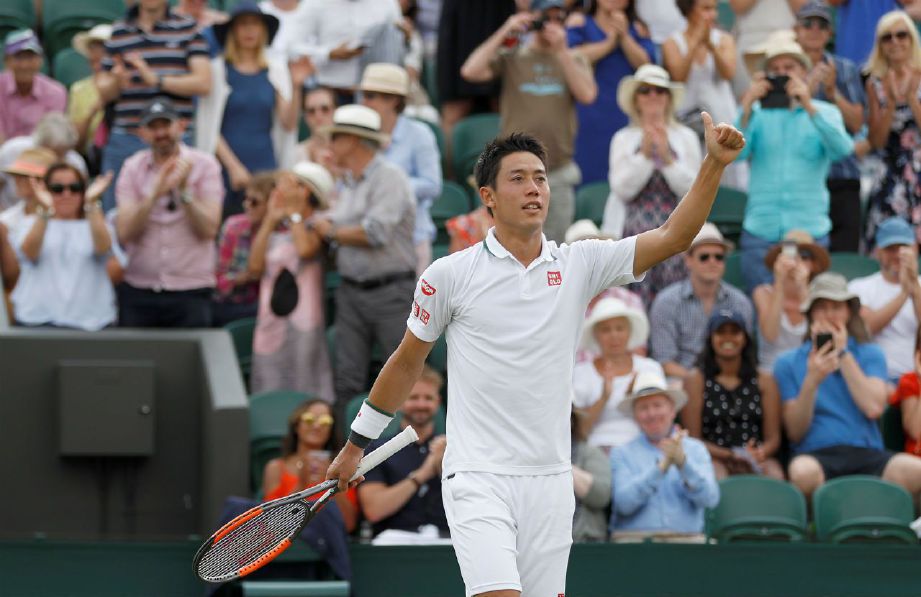 KEI Nishikori mara ke suku akhir Wimbledon. Foto/REUTERS