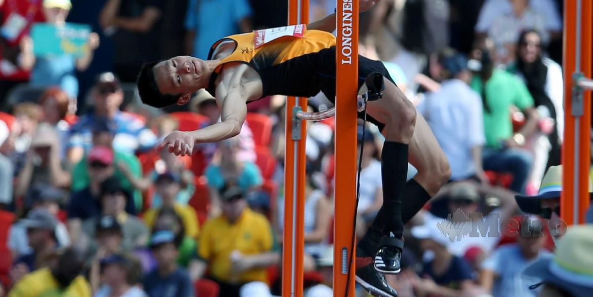 Lee Hup Wei  ketika beraksi dalam acara lompat tinggi pada Sukan Komanwel Gold Coast 2018. FOTO File NSTP