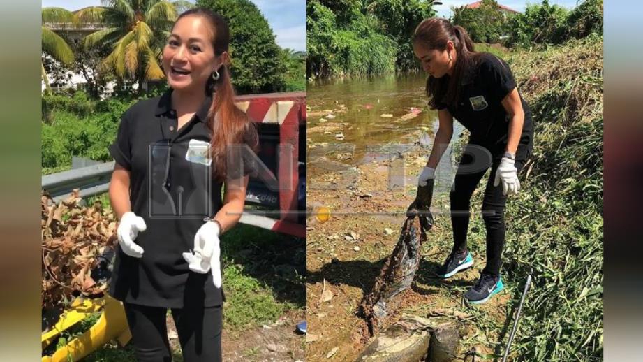 Maya Karin  gotong royong bersih sungai Harian Metro
