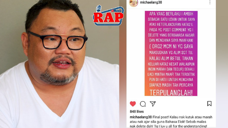 PENGARAH Michael Ang dan status yang dimuat naik di akaun Instagramnya. FOTO arkib NSTP/InstagramIQMAL HAQIM ROSMAN