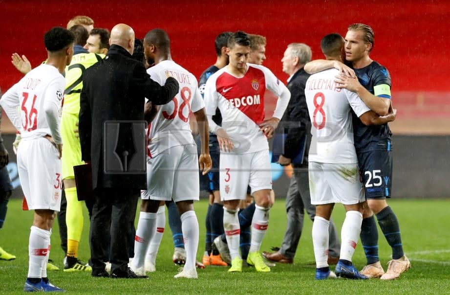 PEMAIN AS Monaco kecewa selepas tamat perlawanan. FOTO/AFP 