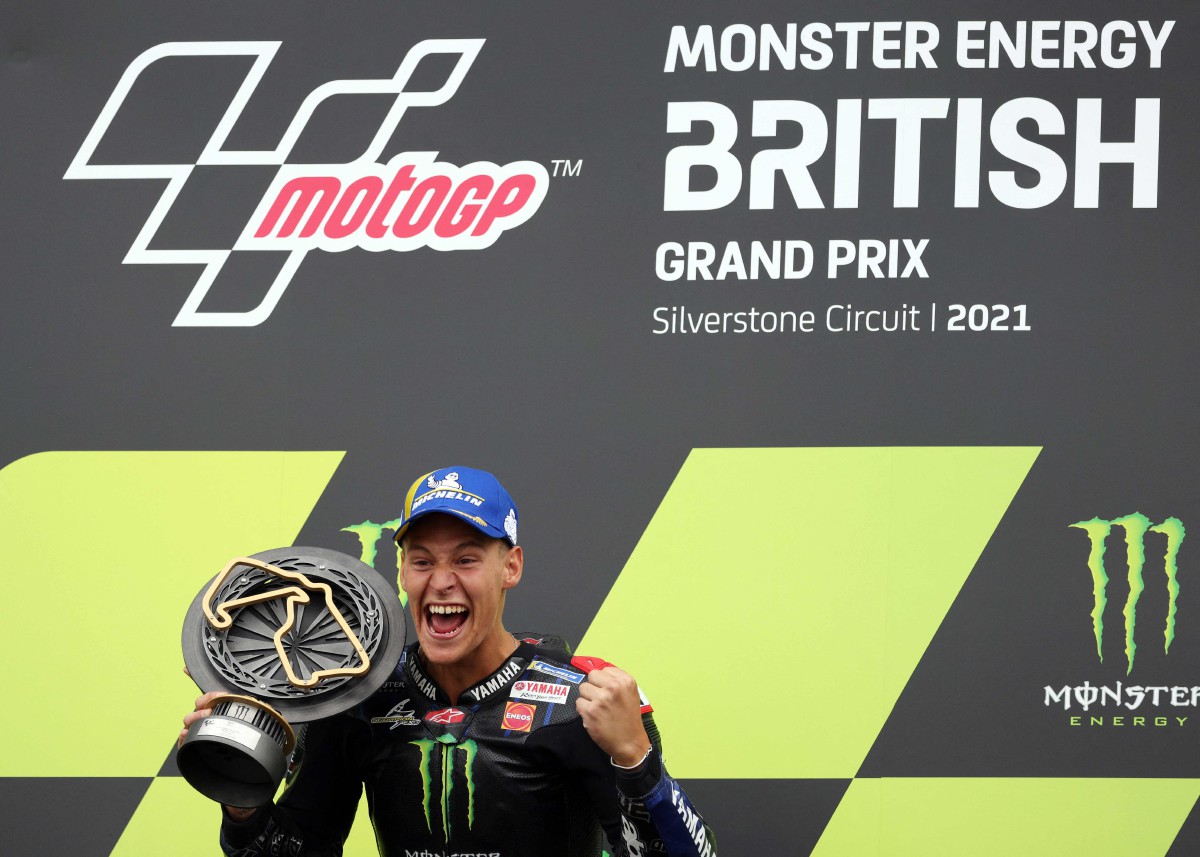 Pelumba Yamaha, Fabio Quartararo ketika menjuarai saingan Grand Prix Britain di Silverstone. FOTO AFP