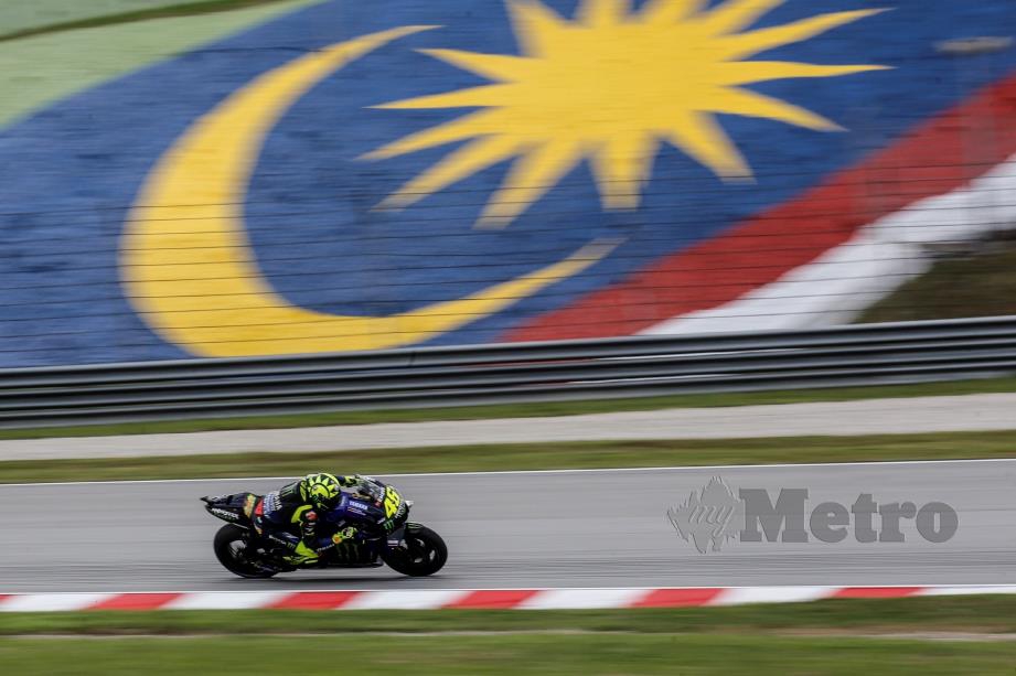 Rossi ketika beraksi dalam sesi latihan pada Shell Malaysia MotoGP 2019 di Litar Antarabangsa Sepang (SIC). FOTO File NSTP