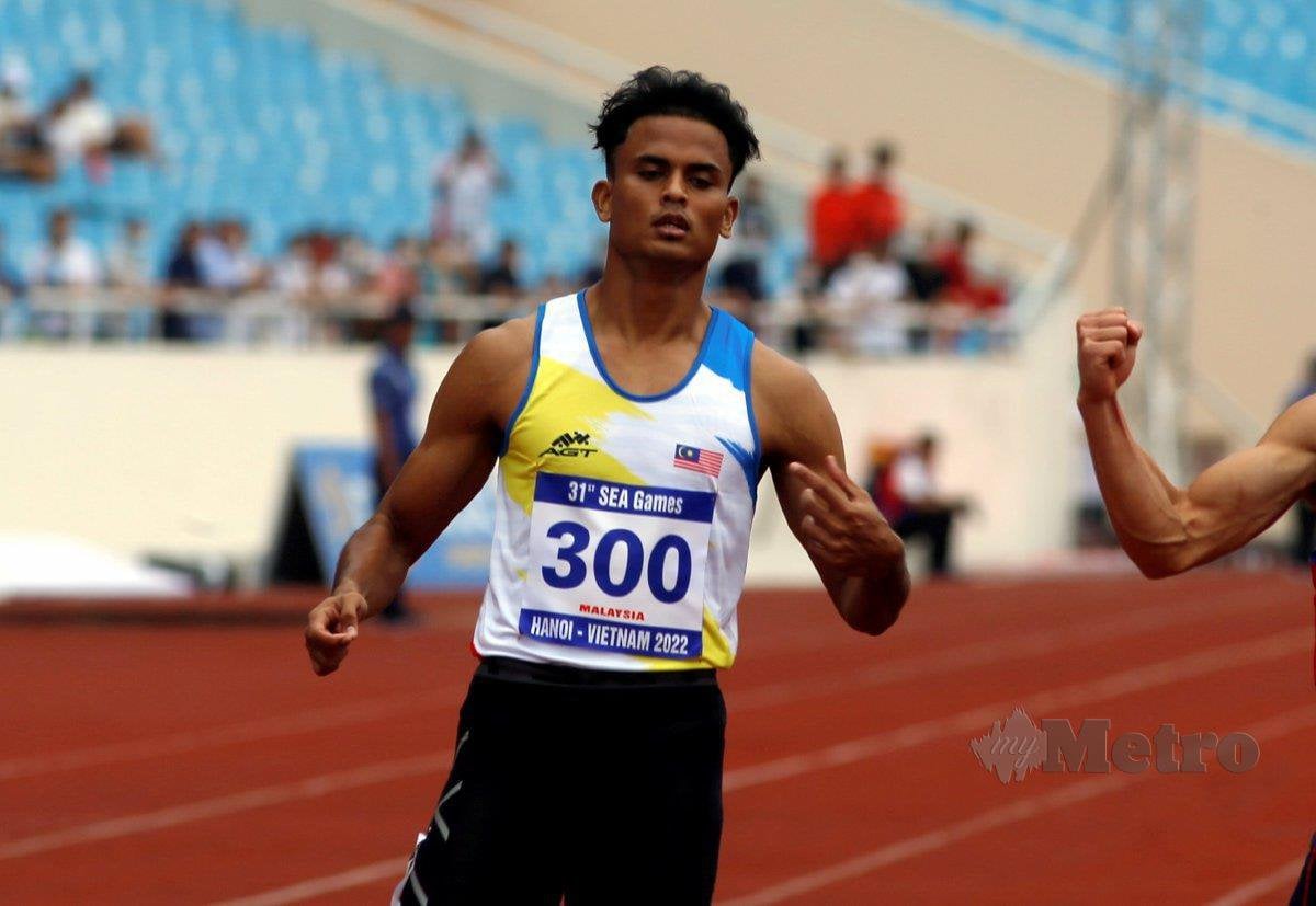 MUHAMMAD Arsyad muncul juara 100m Kejohanan Olahraga Terbuka Jabar di Jawa Barat, semalam. FOTO HAIRUL ANUAR RAHIM