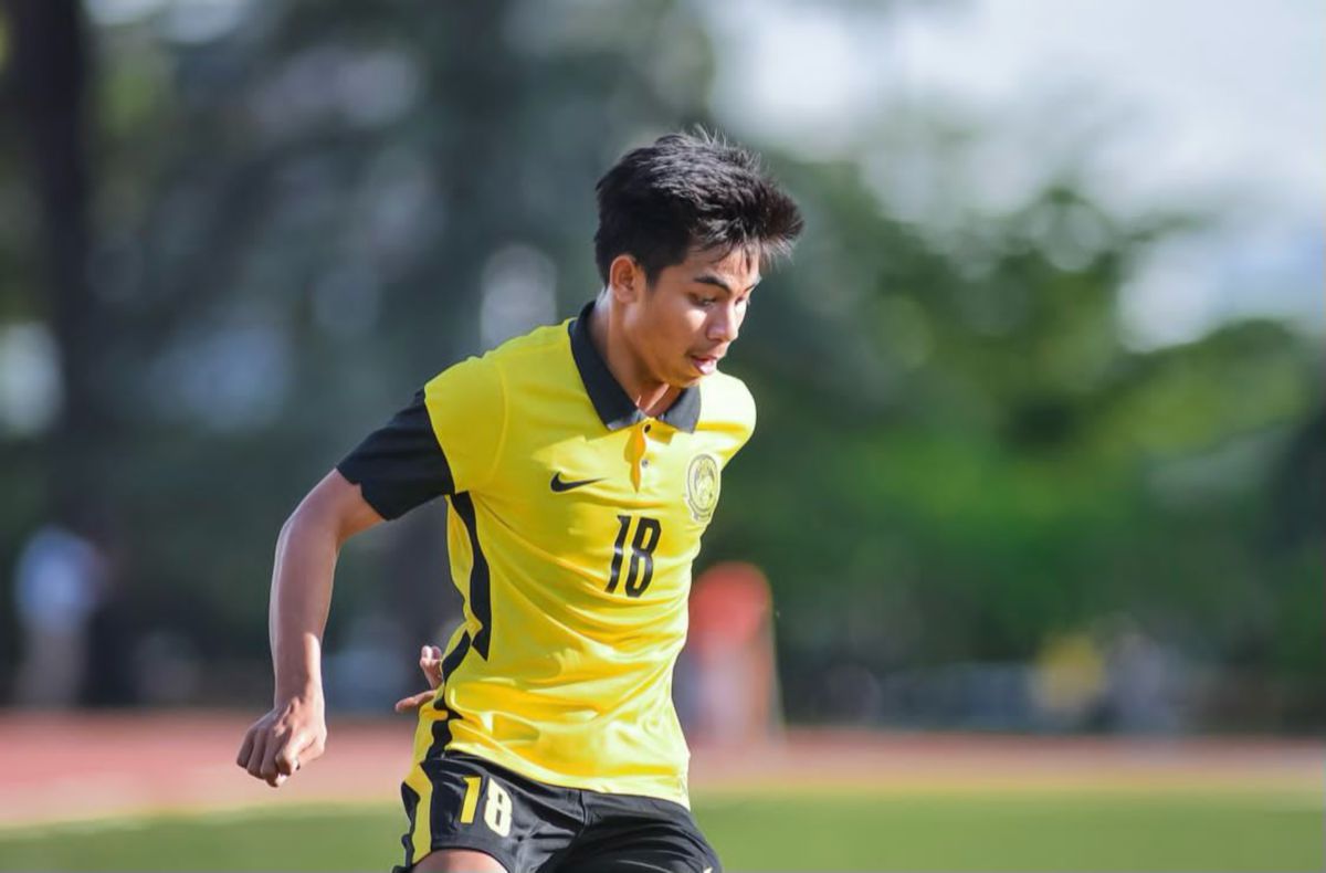 Muhammad Nur Azfar Fikri Azhar menjaringkan gol tunggal perlawanan kelayakan Piala Asia B-23. FOTO FAM