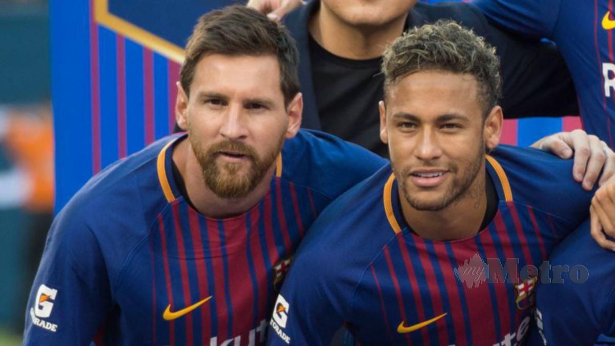 NEYMAR (kanan) menyatakan hasrat untuk bergabung semula dengan Messi. FOTO Agensi