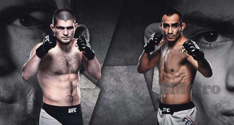 Pertarungan Khabib (kiri) - Ferguson dijadualkan 18 April ini. FOTO UFC  