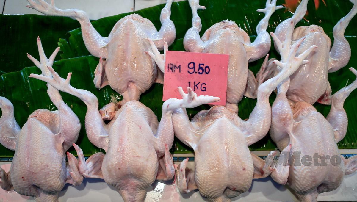 Tanda harga yang dipamerkan peniaga bagi sekilogram ayam di Pasar Keramat. FOTO Asyraf Hamzah 