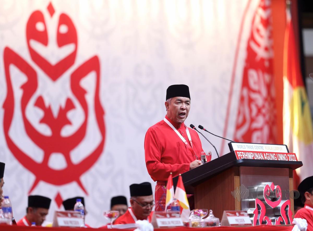 AHMAD Zahid menyampaikan Ucapan Dasar Presiden pada Perhimpunan Agung Umno 2022. FOTO Mohamad Shahril Badri Saali