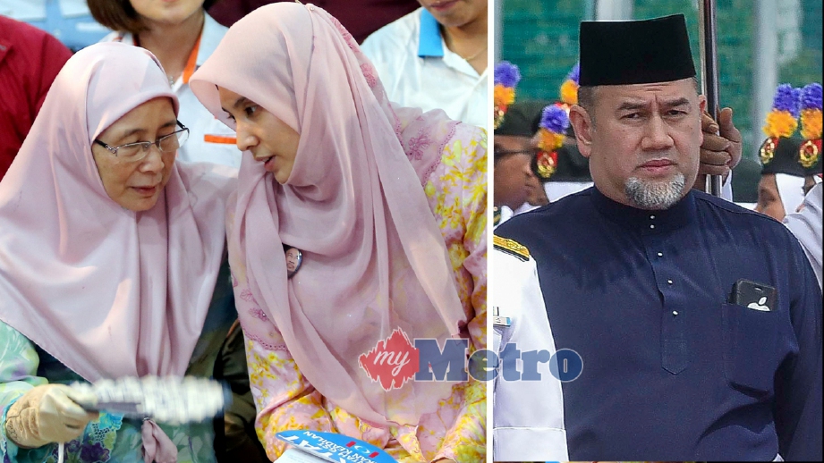 (DARI KIRI) Wan Azizah, Nurul Izzah dan Sultan Muhammad V. FOTO arkib NSTP