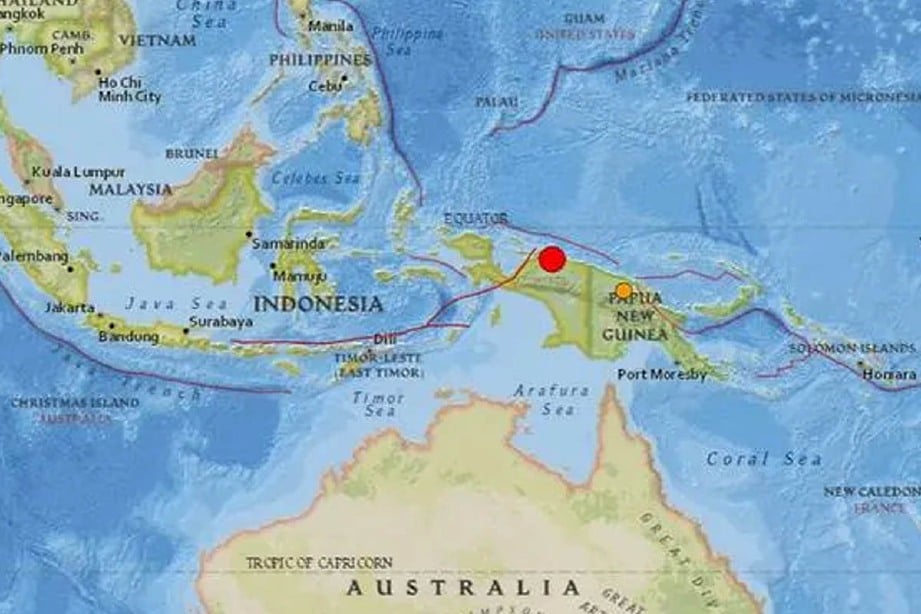 GEMPA bumi berukuran  magnitud 6.3 menggegarkan Papua, timur Indonesia semalam, namun tiada amaran tsunami dikeluarkan. FOTO Agensi
