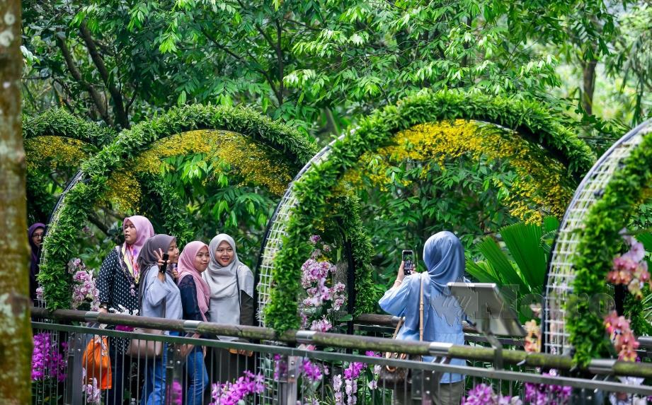 PENGUNJUNG melalui 'Canopy Bridge' pada hari terakhir Festival Royal Floria Putrajaya 2019 di Taman Botani Putrajaya, hari ini. FOTO Luqman Hakim Zubir.