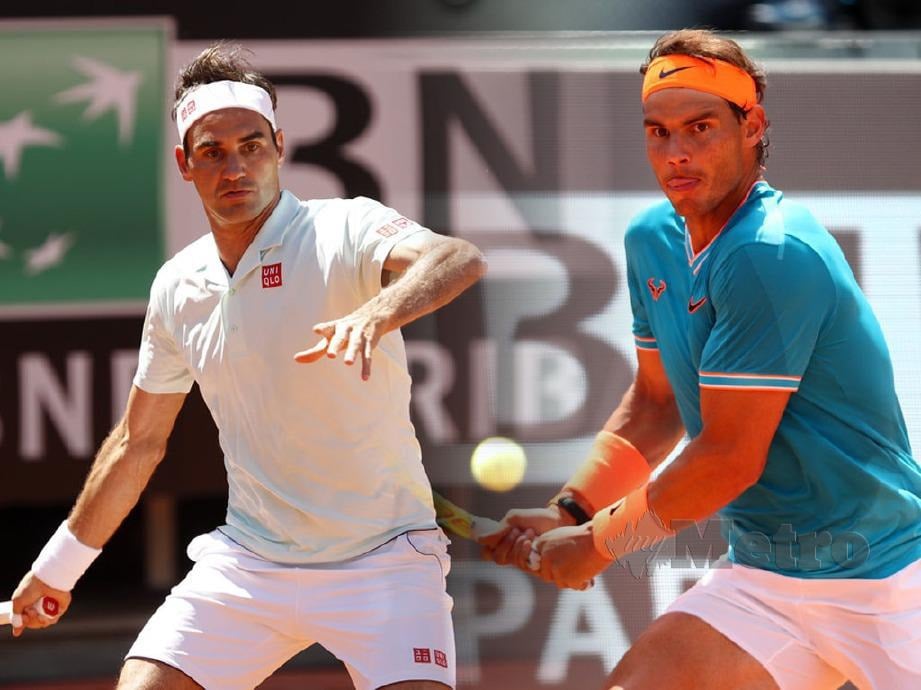 FEDERER (kiri) dan Nadal mungkin bertemu di separuh akhir Terbuka Perancis. -Foto Agensi