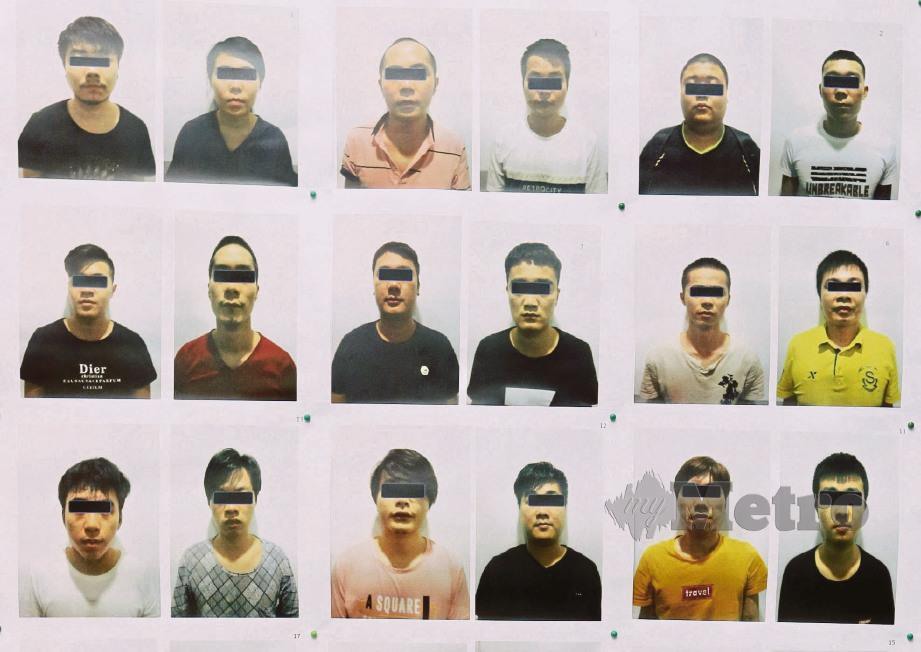 ANTARA wajah 47 warga asing yang ditahan polis berkaitan penipuan pelaburan di Melaka tidak lama dahulu. FOTO Khairunisah Lokman