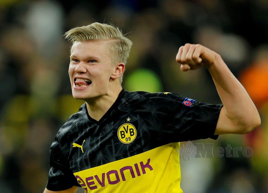 REAKSI Haaland selepas menjaringkan gol Dortmund. FOTO Reuters 