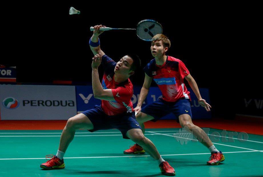 Beregu negara, Aaron Chia dan Soh Wooi Yik beraksi ketika menyertai kejohanan. FOTO File NSTP