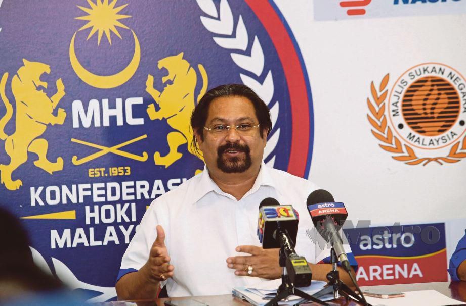 SUBAHAN Kamal pada sidang media Sempena Mesyuarat Ahli Lembaga Eksekutif kali ke 14 di Stadium Hoki Nasional Bukit Jalil, Kuala Lumpur.