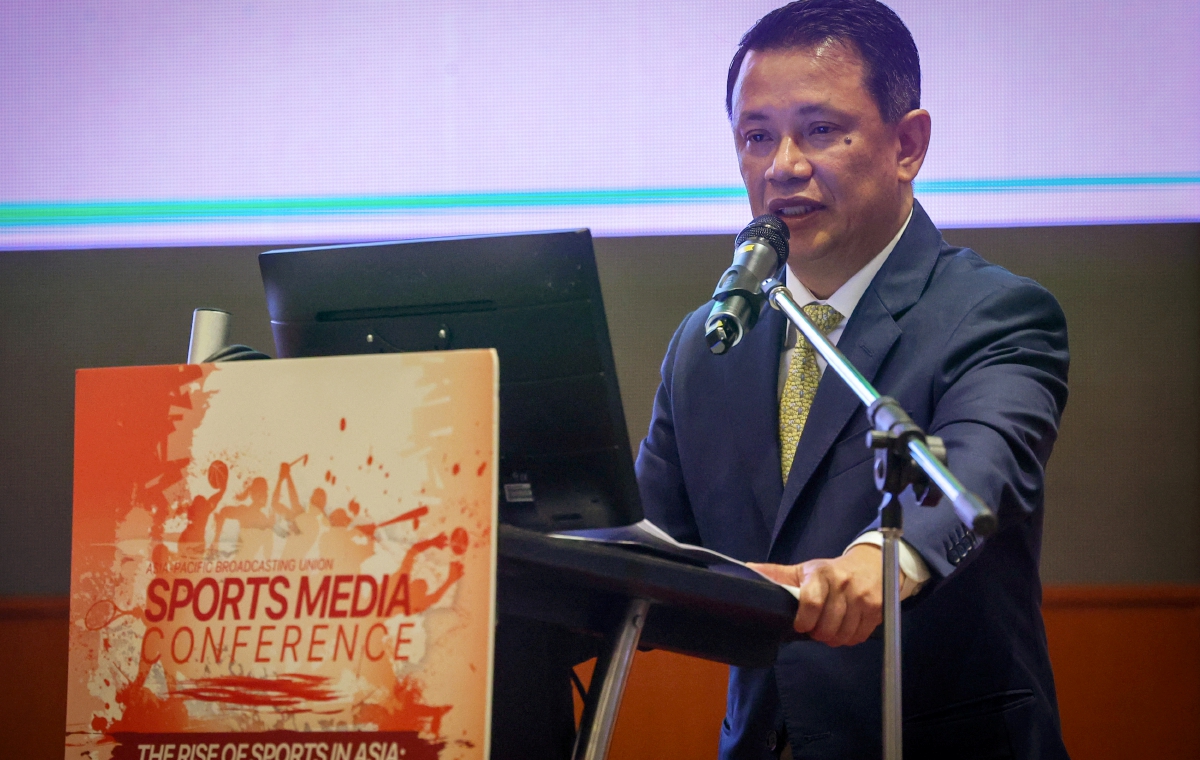 NORZA  menyampaikan ucapan ketika perasmian Persidangan Media Sukan Kesatuan Penyiaran Asia Pasifik hari ini. FOTO Bernama