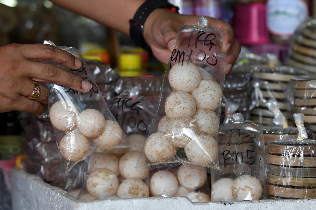TELUR penyu yang dijual di Pasar Besar Kedai Payang, Kuala Terengganu, ketika tinjauan hari ini. FOTO Bernama
