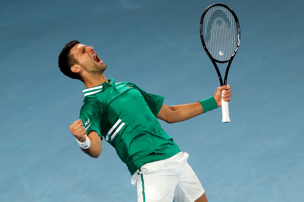 REAKSI Djokovic selepas menewaskan Fritz. FOTO AFP  