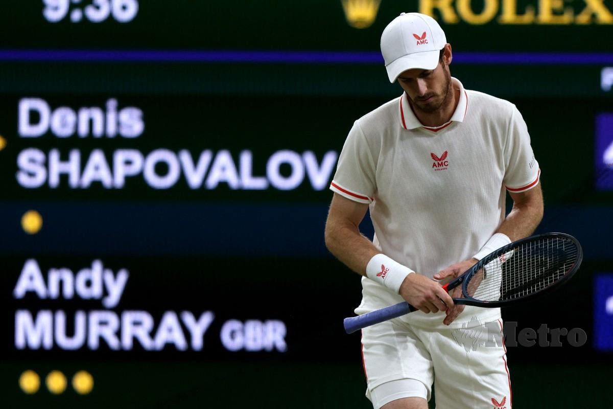RIAK muka kecewa Murray selepas tewas di pusingan ketiga Wimbledon. FOTO AFP 