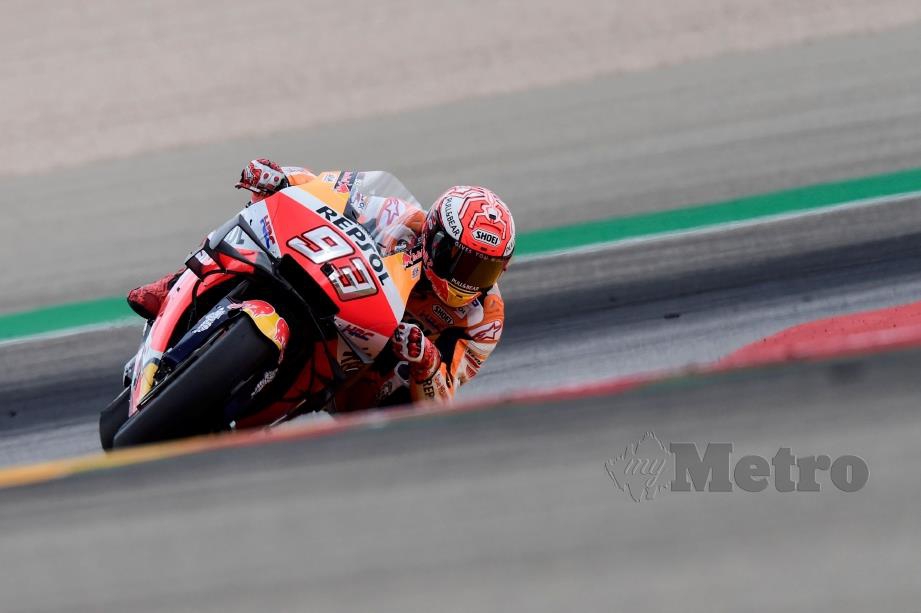 Aksi pelumba pasukan Repsol Honda dari Sepanyol, Marc Marquez. FOTO File AFP 