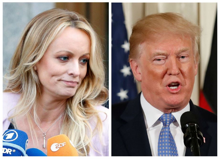 AKTRES filem porno, Stormy Daniels (kiri) menyaman Presiden Amerika Syarikat, Donald Trump (kanan). FOTO REUTERS