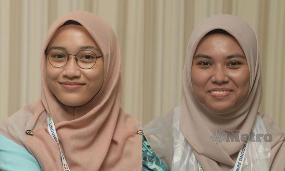 Raidah (kiri)  dan Siti tidak serik lima kali dimarah  penerima vaksin di Dewan Utama UIAM kampus Kuantan. FOTO MOHD RAFI MAMAT