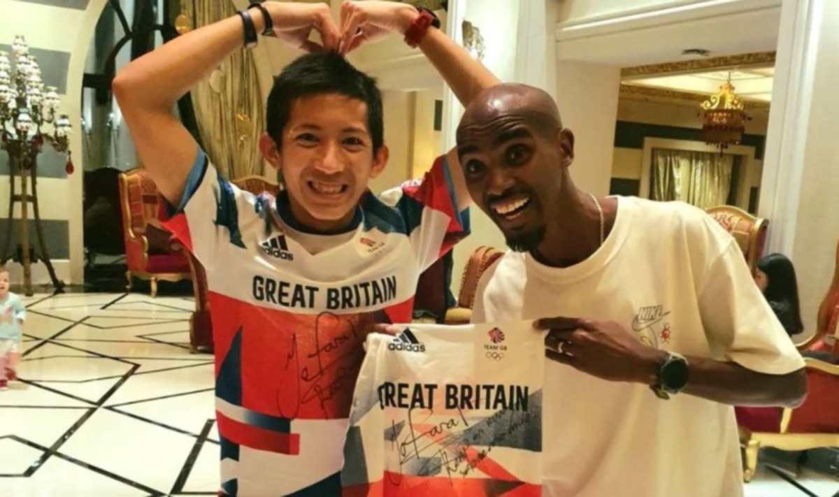 WAI Ching (kiri) bertemu Mo Farah di Dubai semalam. Foto Ihsan Instagram mastowerrunner