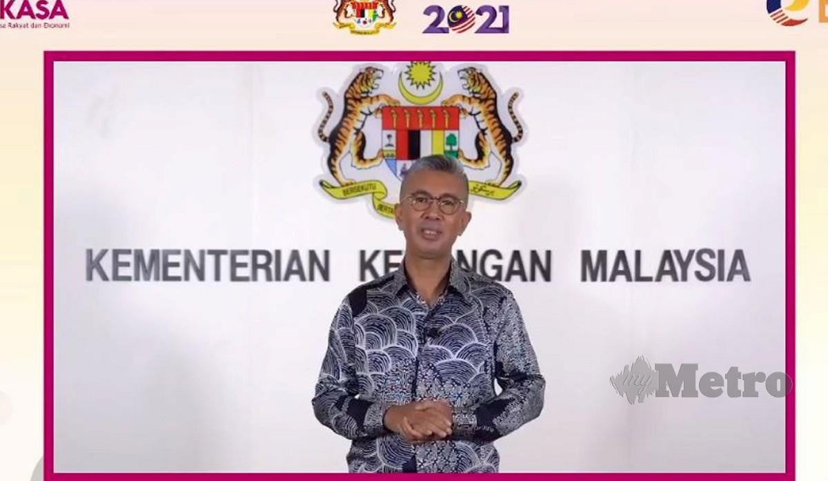 Tengku Zafrul Tengku Abdul Aziz menyampaikan ucapan sempena Program E-Belia secara maya. FOTO FB Tengku Zafrul