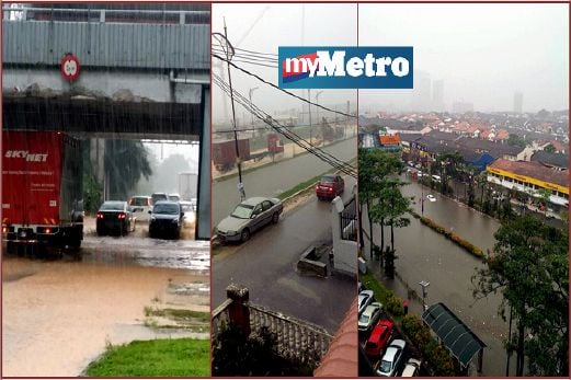 BANJIR kilat di Johor Bahru selepas hujan lebat bermula kira-kira 3 petang hari ini dikatakan berpunca daripada masalah saliran tidak lancar. FOTO ihsan pembaca Harian Metro