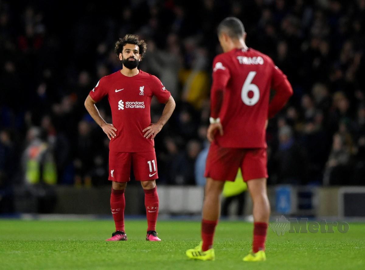 REAKSI kecewa Mohamed Salah selepas tamat perlawanan. FOTO Reuters