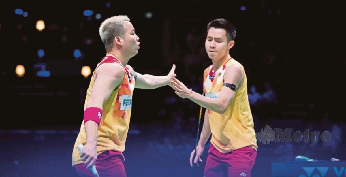 BEREGU utama, Aaron Chia (kiri) dan Soh Wooi Yik bakal menjadi pertaruhan penting buat skuad Piala Thomas negara memburu mata. FOTO ARKIB NSTP