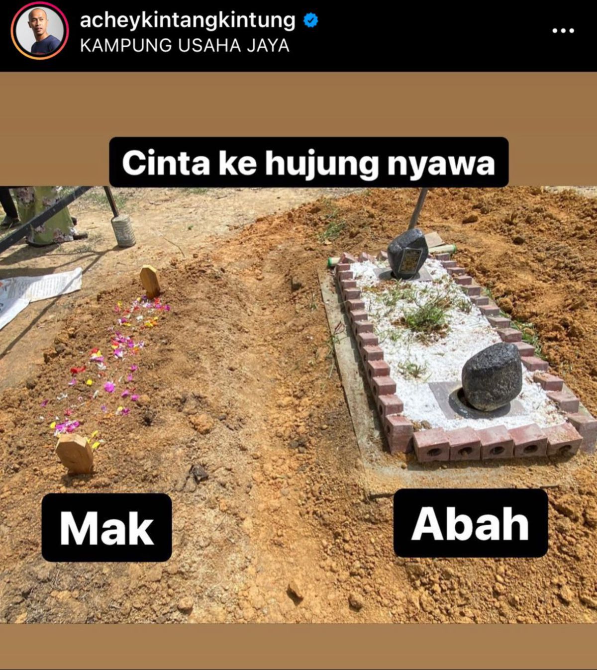 Jenazah ibu Achey selamat dikebumikan. FOTO Instagram Achey