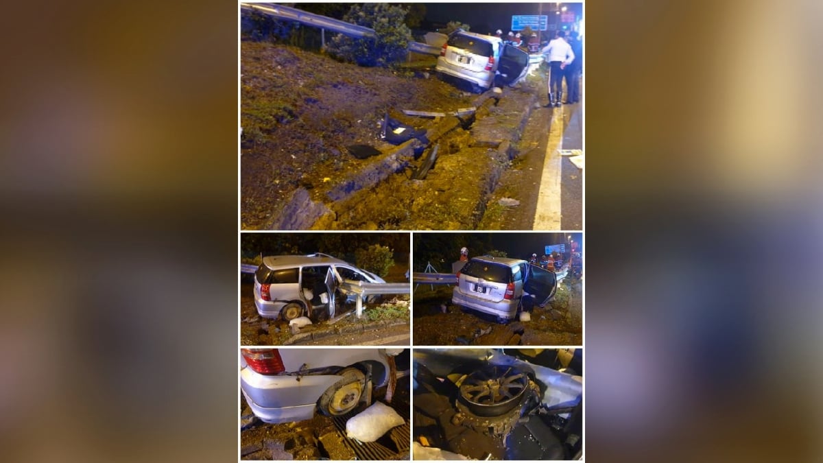 MPV Toyota Wish yang terbabit dalam kemalangan di Kilometer 27.7 susur ke Jalan Puchong dari Lebuhraya Damansara-Puchong (LDP), dekat Subang Jaya, hari ini. FOTO Ihsan Polis