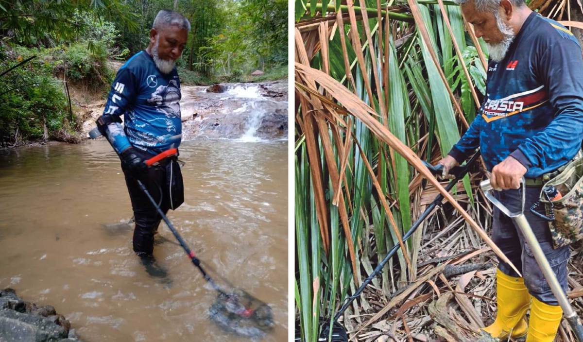 MOHD Sabri mengesan logam di kawasan sungai dan ladang kelapa sawit bagi mengisi masa lapang. FOTO Ihsan Mohd Sabri Abd Rahman