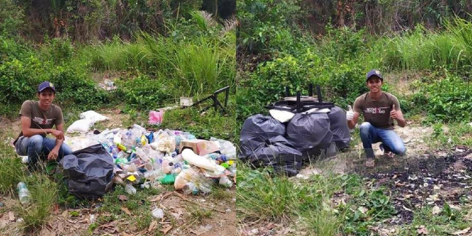 Ameer mengutip sampah di kawasan pantai berhampiran rumahnya di Kampung Teluk Belanga, Kuala Sungai Baru di Melaka. Foto Ihsan Ameer Roslan
