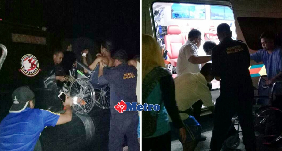Pesakit dibawa menaiki bot APMM dan dihantar ke Hospital Kudat, Sabah, dengan ambulans sebaik tiba di Jeti Marina Kudat. - Foto AMNIERA NAZIERA AMRAN