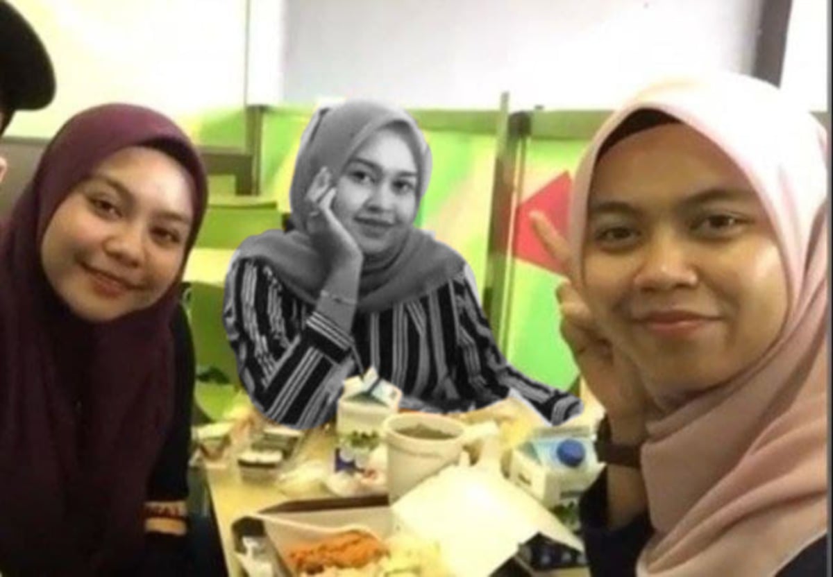 Rafidah (kanan) bersama arwah rakannya, Nurul Atikah (tengah) ketika pertemuan mereka bulan lalu. FOTO IHSAN RAFIDAH